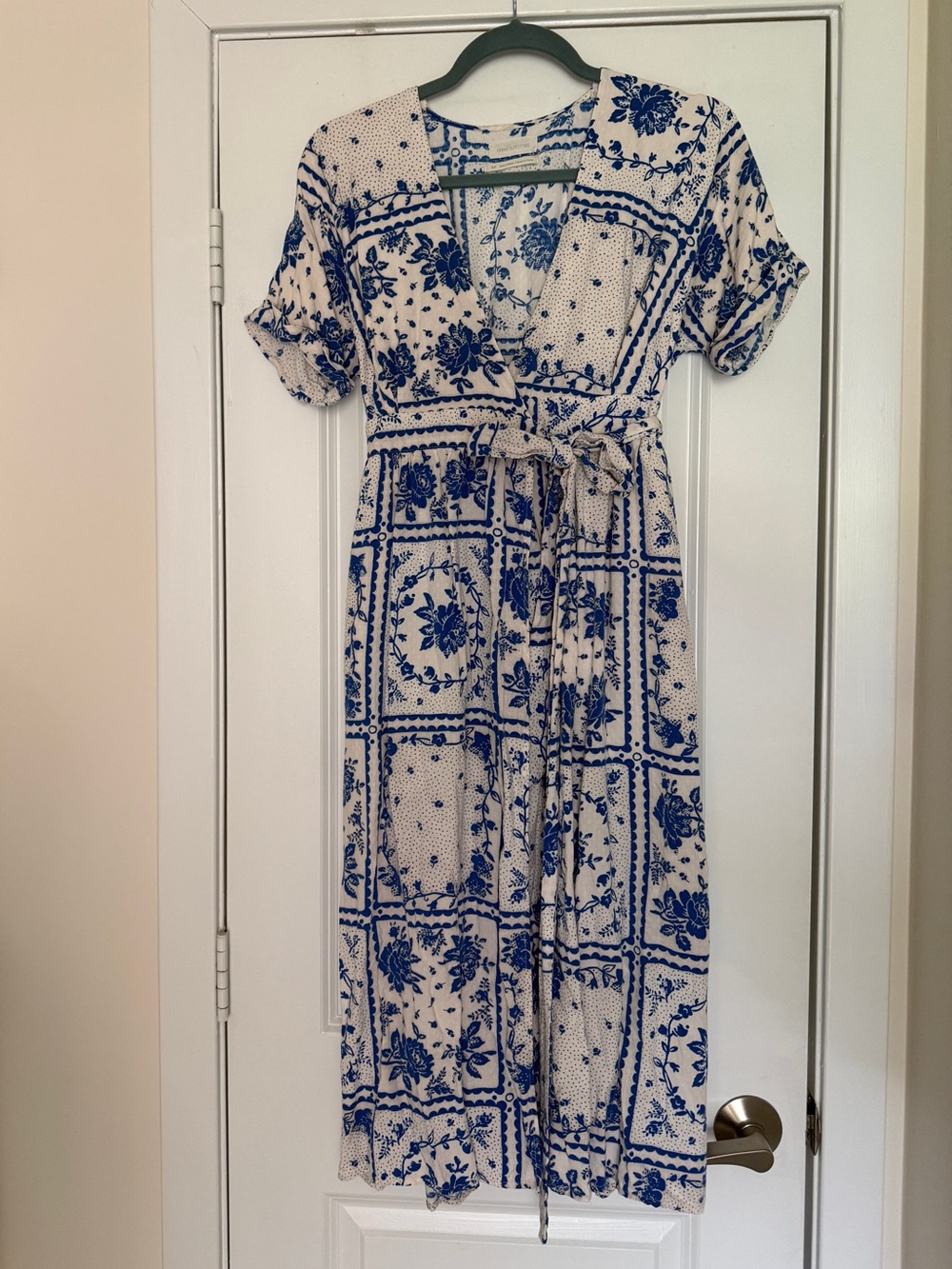 Urban Outfitters Blue and White Floral Wrap Dress